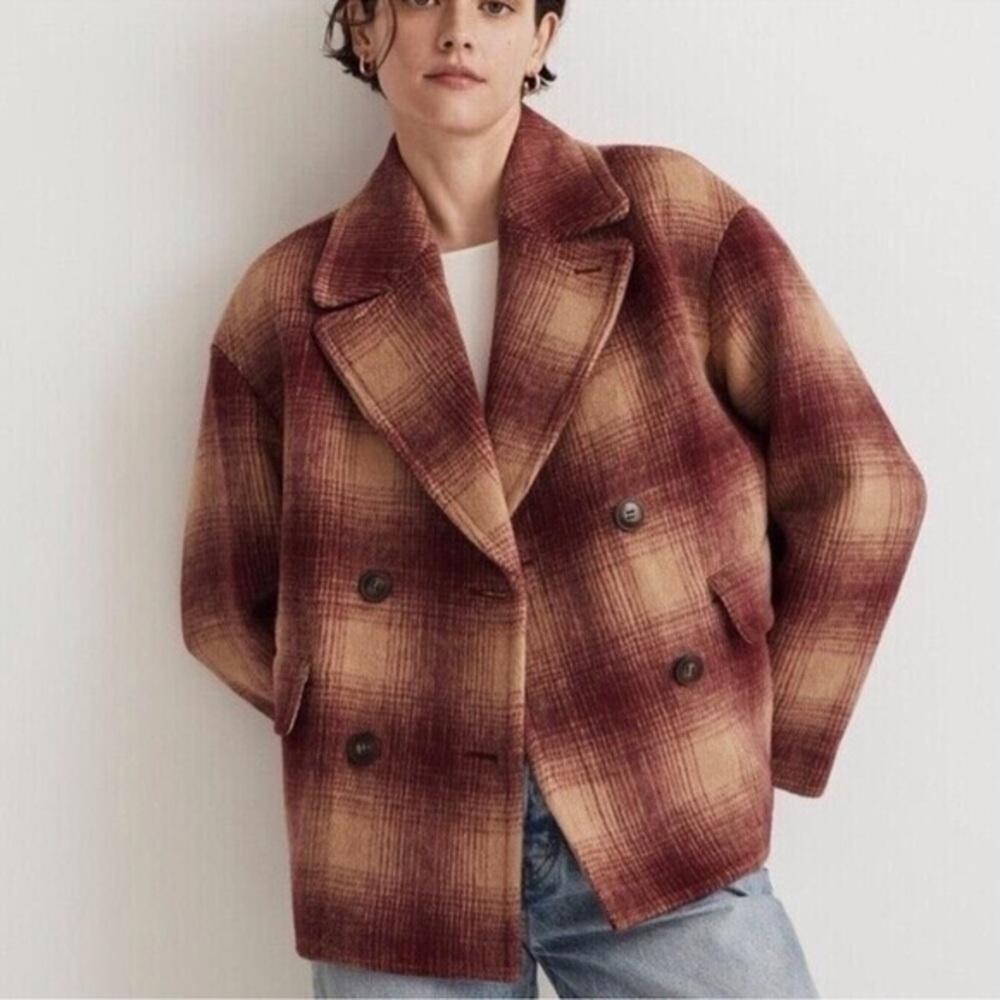 Women Madewell Plaid Double-Breasted Coat Size XXS Dorinda Wool Alpaca Italian